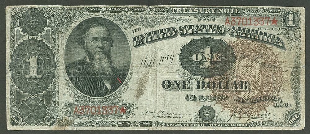 Fr.347, 1890 $1 Ornate Back Treasury Note, A3701337*, Fine/Very Fine